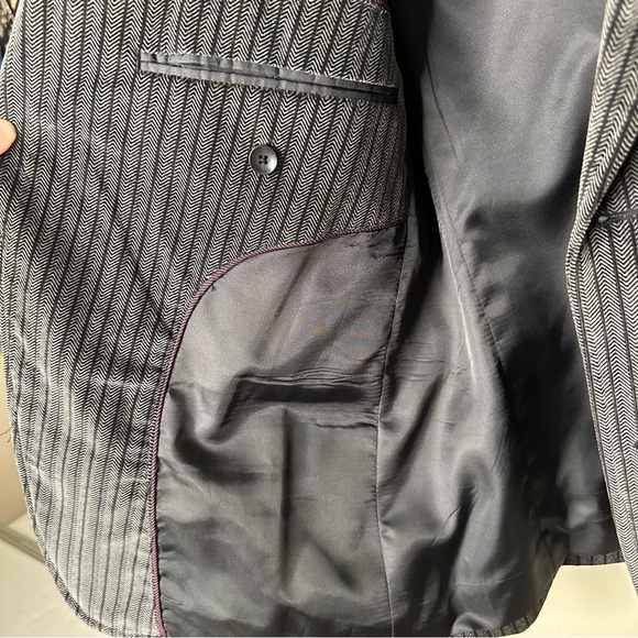 Men’s Grey Black Stripe Velour Two Button Sports Jacket - Picture 4 of 10
